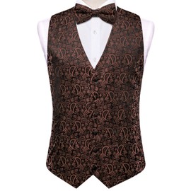 Hi-Tie Bronze Mens Vest Bowtie Set Silk Paisley Formal Suit Vest Jacquard Tie Handkerchief Cufflinks 5PCS Dress Waistcoats Wedding