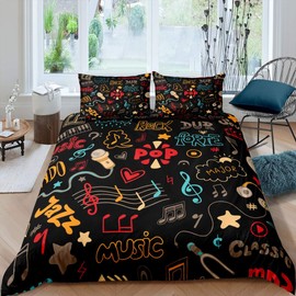 Melody Music Bedding Set Rock Music Theme Duvet Cover Jazz Classical Music Comforter Cover for Kids Boys Girls Musical Quilt Cover Bedroom Collection 3Pcs Double Size