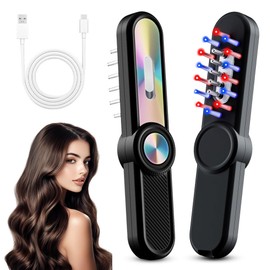Electric Hair Massage Brush, 3 Massage Modes, Electric Head Massager, Scalp Massage Brush with Red Light, EMS Vibration Massage, Oil Dispenser for Hair, Massage Comb (Black)