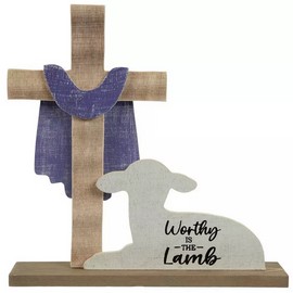 Hobby Lobby HL Easter Decor - Wood Worthy of the Lamb Cross Tabletop Display