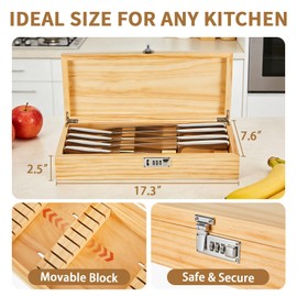 Amcortn Knife Lock Box Kitchen - Knife Storage Box, Upgraded Lockable Large Knives Holder & Organizer Quick and Safe Culinary Tools Storage
