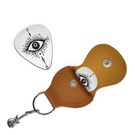 UNICRAFTALE 1pc Guitar Picks Eye Stainless Steel Guitar Pick Keychain with PU Leather Case Plectrum Guitar Set Guitar Pick Gift Birthday Christmas Valentines Gifts for Musician Lover