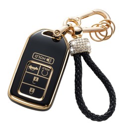 Gematay for Honda Key Fob Cover with Keychain Lanyard, Soft TPU Key Fob Protector Compatible with Honda Accord Civic CRV Pilot Odyssey Smart Key Case Holder