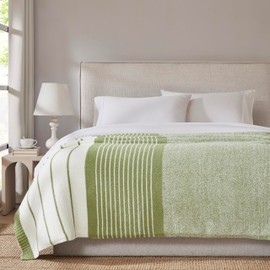 R.SHARE Sage Green Striped Throw Blanket 50x70 Inch Reversible, Feather Knit Moss Green Microfiber Soft Comfy Cozy Lightweight Fluffy Fuzzy Warm Cute for Couch Sofa Chair Bed Home