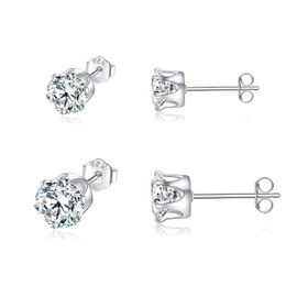 Shuxin Silver Stud Earrings for Women, 925 Sterling Silver Cubic Zirconia Stud Earrings Set, Tiny Small Sleeper Cartilage Studs, Sterling Silver Stud Earrings for Women Men Girls Boys, 4mm + 6mm