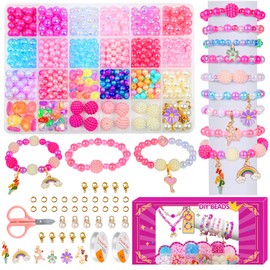 WuikerDuo Beads Threading Set - 24 Colours DIY Craft Set for Bracelets & Necklaces | Beads for Threading Children's Jewellery Cord Set | Motor Skills Toy Gift for Girls Children 4-9 Years