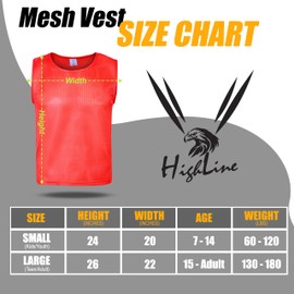 Highline Pinnies Scrimmage Vests Team Practice Jersey for Child Youth/Teen & Adult (12 Jerseys) Lightweight Pinnies with Free Bag. Red/Blue