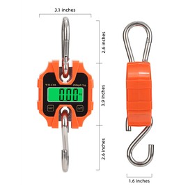 Klau Portable Crane Scale 250 kg / 500 lb Heavy Duty Digital Hanging Scales LCD Display with Backlight for Home Farm Hunting Outdoor Orange
