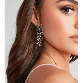 Black Rhinestone Dangle Earrings Elegant Marquise Crystal Cluster Drop Earrings for Women Cocktail Costume