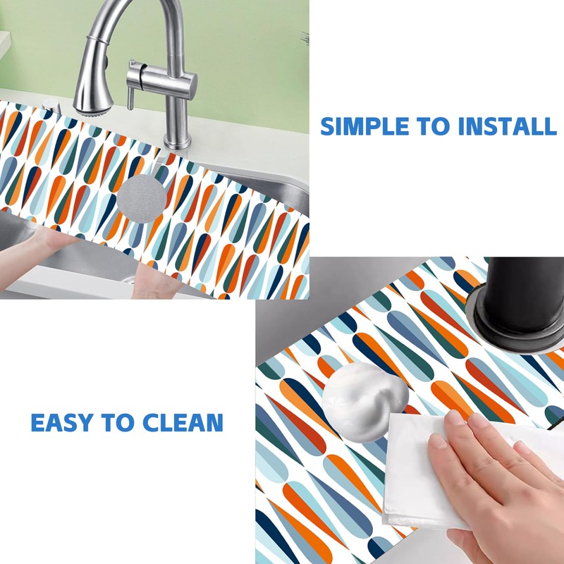 Mid-Century Drop Shapes Kitchen Sink Splash Guard Mat Absorbent Fast
