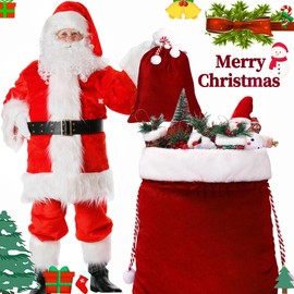 wonshia 2 Pcs Christmas Velvet Bags with Drawstring Large Plush Santa Sack Christmas Gift Bags in 2 Size for Xmas Package Storage Bags Christmas Party Supplies Gift Wrapping