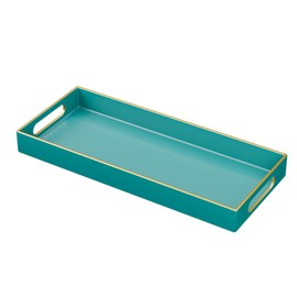 Vorisebo Dark Green Rectangular Bathroom Tray, Long Narrow Tray with Handles, Plastic Bathroom Countertop Tray, Toilet Tank Tray for Dresser, Bathroom, 13.8" x 5.9"