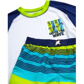 Quad Seven Boys Rash Guard Swimsuit Set - Kids Long Sleeve Bathing Suit Swimwear Sets (Sizes: 5-12), Size 12, Navy White Surf