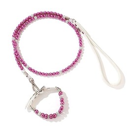 Dogs Kingdom Dog Cat Pearls Diamond Collar Leash Set Bling Rhinestones Necklace Set for Small Dog Cat Puppy Adjustable Pet Accessory,Purple,L:11-13" Neck