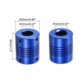 sourcing map 2Pcs 12mm to 12mm Aluminum Alloy Shaft Coupling L30xD25 Flexible Coupler with Screws Beam for 3D Printer CNC Machine DIY Encoders and Motors Shaft,Blue
