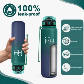 JAPORIA Borraccia 1L con Cannuccia, Borraccia Termica Riutilizzabile, Borracce in Acciaio Inox, a Prova di Perdite, Doppia Parete Isolata, Bottiglia Acqua per Outdoor, Yoga, Viaggi