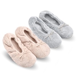 Keyela Women's Memory Foam House Fluffy Ballerina Slippers Ballet Shoes Fuzzy Cute Faux Fur Closed Toe Slip On Indoor Slippers