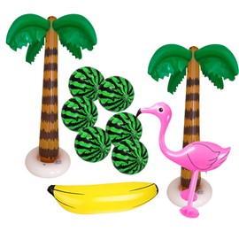 XZEIT 10 Pcs Inflatable Palm Tree Flamingo Banana Beach Ball Parrot Beach Pool Toys for Tropical Hawaiian Luau Party Summer Pool Beach Party Decorations