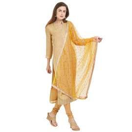 DUPATTA BAZAAR Woman's Embellished Yellow & Gold Net dupatta
