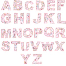26pcs Floral Iron-on Letter Patches, Embroidered A-Z Alphabet Initial Applique Decorative Flower Letter Sew-on Patch for DIY Clothing Fabric Hat Jacket Backpack Crafts (Pink)