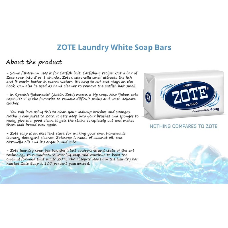 (PACK OF 3 BARS) Zote WHITE Laundry Bar Soap, with