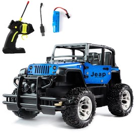 bibisash 1:20 Scale Remote Control Car, Non-Slip Off-Road Toy Car with Friction Powered Wheels & Openable Doors, RC Jeep Toy for Kids & Children (Red)