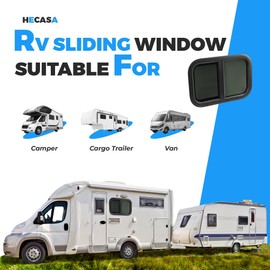 HECASA 2Pcs 21" W x 14" H Universal Horizontal RV Window Kit Teardrop w/Trim Ring & Mesh Screen Tinted Side Window for Camper, Trailer, Truck Tempered Glass Aluminium Plastic Rubber Black
