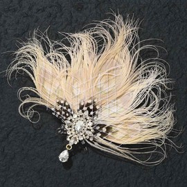 GENBREE Peacock Hair Clip 1920s Flapper Headpiece Crystal Gatsby Headband Prom Party Head Accessories for Women and Girls (White)