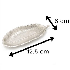 Carousel Home Gifts Stylish Silver Metal Feather Trinket Dish | Display Plate Vanity Tray | Ring Holder Jewellery Plate