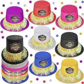 LHKSER New Years Eve Party Supplies 2025 I 7 Pcs Adults MultColors Top Hats with Feather 2025 New Years Decoration Hats New Year's Celebration Hats for New Years Eve Party Supplies