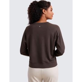 CRZ YOGA Cloud Jersey Pullover Sweatshirt for Women Long Sleeve Soft Casual Crewneck Tops Basic Workout Fall Shirts Hot Fudge Brown Small