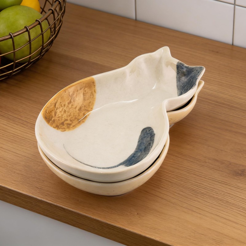 Aijohnny 2 Pack Cute Cat Ceramic Spoon Rest, Spoon Holder