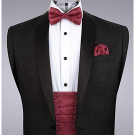 Alizeal Mens Paisley Pre-tied Party Adjustable Bow Tie, Cummerbund and Pocket Square Gift Set, Maroon