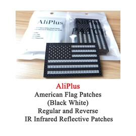 2PCS AliPlus America Flag Patches IR Infrared Reflective Patches Laser Cut Patch Regular and Reverse(Black White)