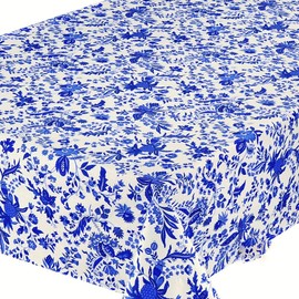 Le Cluny, Versailles Blue and White French Provence 100 Percent COATED Cotton Tablecloth, 60" X 84"