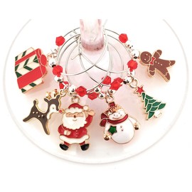 Christmas Wine Charms, Christmas Glass Tag Identifiers - Santa, Christmas Tree, and Gingerbread Glass Markers, Christmas Gifts For the host - 6 wine charms
