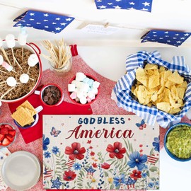 4th of July Placemats Red Blue Flowers Leaf Butterfly Place Mats for Dining Table Patriotic Floral Independence Day Washable Table Mats for Kitchen Dining Decorations Set of 6