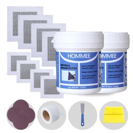 Drywall Repair Kit,Drywall Hole Patch Repair Kit to Fix Wall Surface Holes and Creak Damage with White Repair Putty 17OZ,8PCS Aluminum Repair Patchs,Scraper,Sanding Pad Fill Quick and Easy Solution