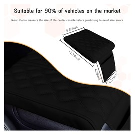 Ziciner Car Center Console Cover, 12.8" x 8.6" Leather Memory Foam Armrest Cushion Pad, Anti Scratch Auto Armrest Pillow with Storage Bag, Universal Vehicle Interior Accessories (Black)