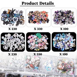 Kikonoke 1400 Pieces 3D Butterfly Rose Flower Bow Rabbit Bear Nail Charms Kit with Nail Art Rhinestones Pearls Crystal Gems Nail Slices for Manicure DIY Crafts Jewelry Accessories (Black White)