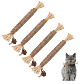 KINBOM 4pcs Cat Chew Toys Natural Silvervine Dental Chew Sticks Cleaning Teeth Chew Catnip Toys for Treat Lick