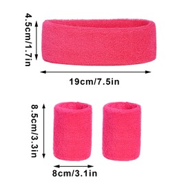 Set of 3 Sweatbands Headband Bracelets Retro Neon 80s 90s Outfit Sport Carnival Accessories, pink