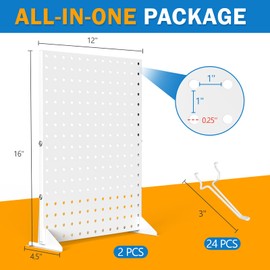 Feeloco 2 Pcs Metal Pegboard Display Stand with 24 Peg Hooks for Retail Crafe Shows&Fairs,White Merchandise Display Rack for Seling Accessories,Display Stands for Boutique,Stores(16*12 inch)