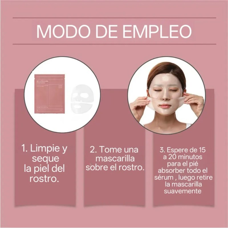 Pack 4 pzs mascarillas bio colágeno acido hialurónico todo tipo