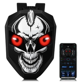 Gelrova Knight Motorcycle Backpack with LED Eyes, App Control Waterproof Hard Case Motorbike Bag, DIY Laptop Backpack for Riding, Cycling, Travel, Large Size 19inch, Skul Knight