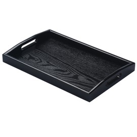 JPCRAFT Rectangle Wooden Serving Tray Breakfast Tray with Handles, Black, 14 by 9-Inch