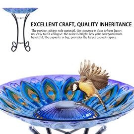 MUMTOP Outdoor Glass Birdbath Solar Birdbaths with Metal Stand for Lawn Yard Garden Peacock Decor,18” Dia 21.65 Height