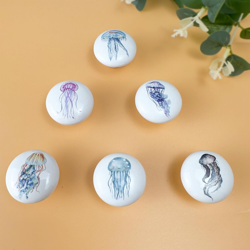 Lasyman Set of 6 Ceramic Beach Coastal Themed Cabinet Drawer