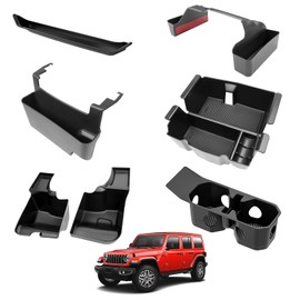 Utiiy Center Console Organizer for 2024-2025 Jeep Wrangler JL 4XE Console Cup Holder Organizer Trunk Storage Tray Hanging Armrest Storage Box for for Wrangler Accessories(24+ 6-Piece, Not Gladiator)