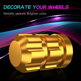 QUARKACE Tire Valve caps, Universal Valve Stem Caps for Car, Motorcycle and Bike, Non-Fading Bright Color, Corrosion Resistant Coating, Air Leakproof Metal Tire Caps 4 Pack - Gold